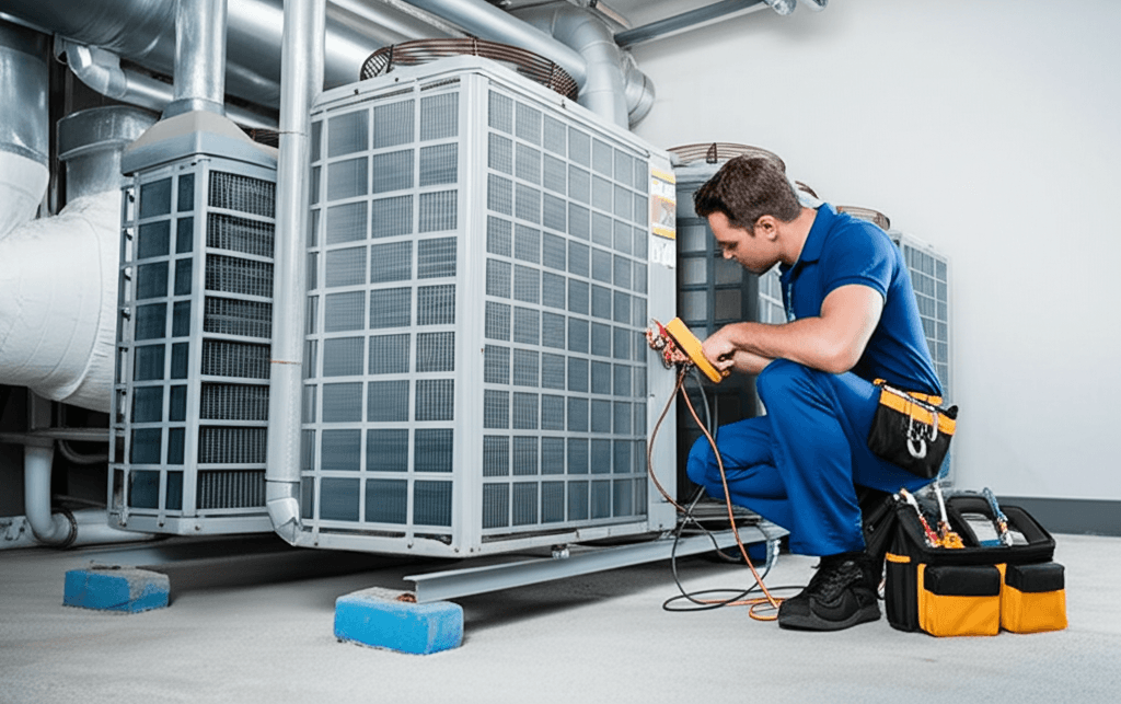 HVAC technician performing a maintenance check