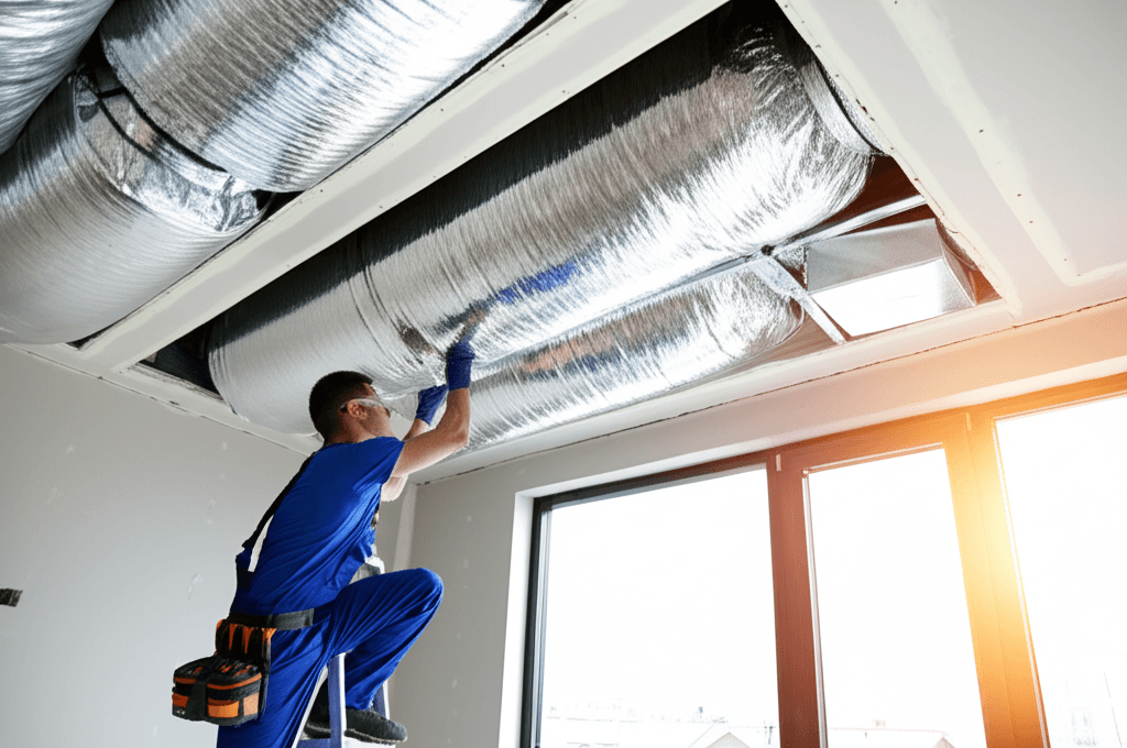 AC installation technician installing a new air conditioning unit